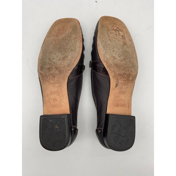 BRIGHTON‎ Klee Loafer Womens SZ 7M Brown Leather Silver Chain Brazil Square Toe - Picture 4 of 8